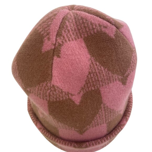 Kerri Rosenthal Cashmere Heart Hat Beanie Pink Brown Warm Quiet Luxury - Picture 9 of 11